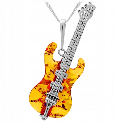 Stříbrná Elektrická Kytara přívěsek s baltským Jantarem stříbro 925