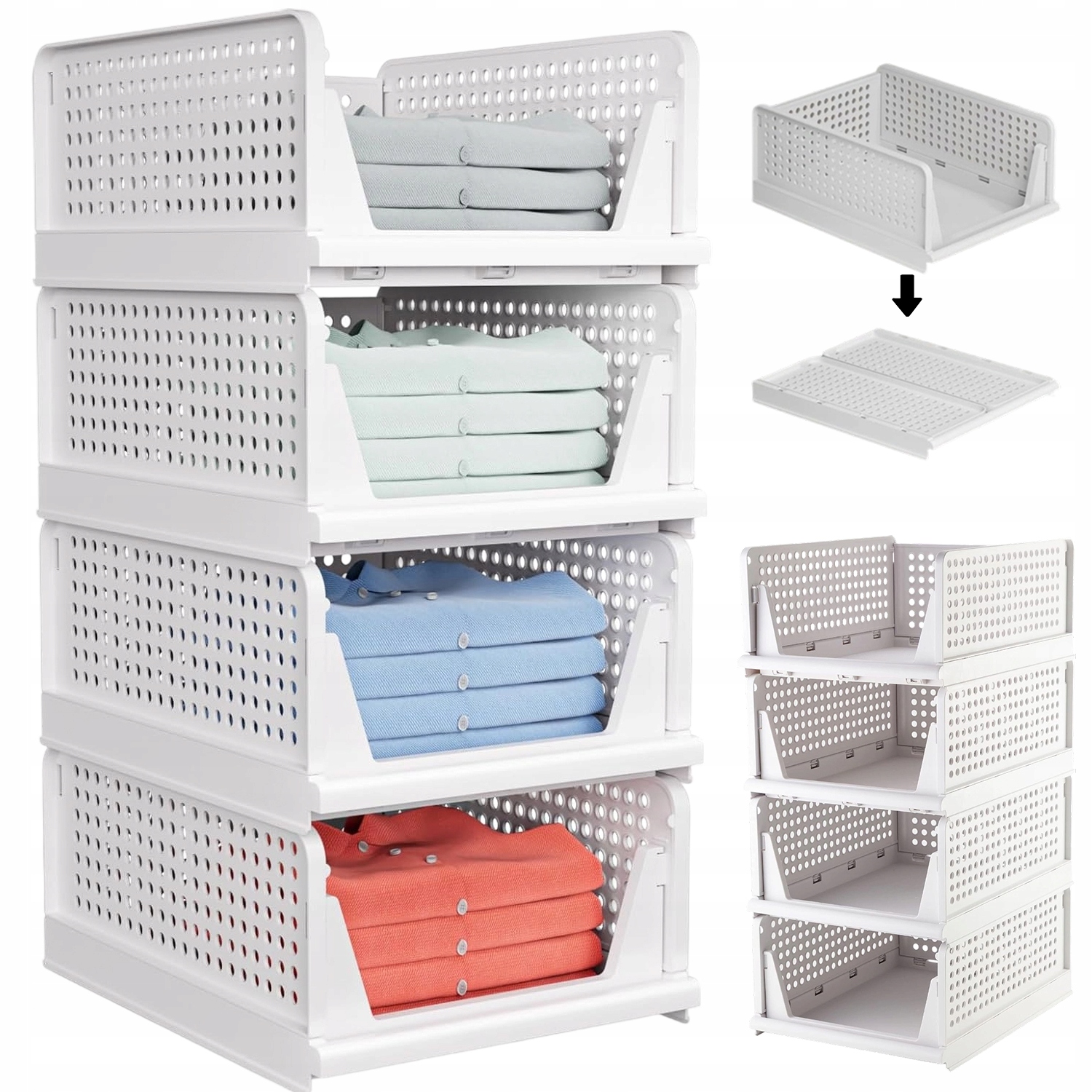 Sada 4 Ks Skládacích Organizérů Do Skříně Se Zásuvkami 43x33x18