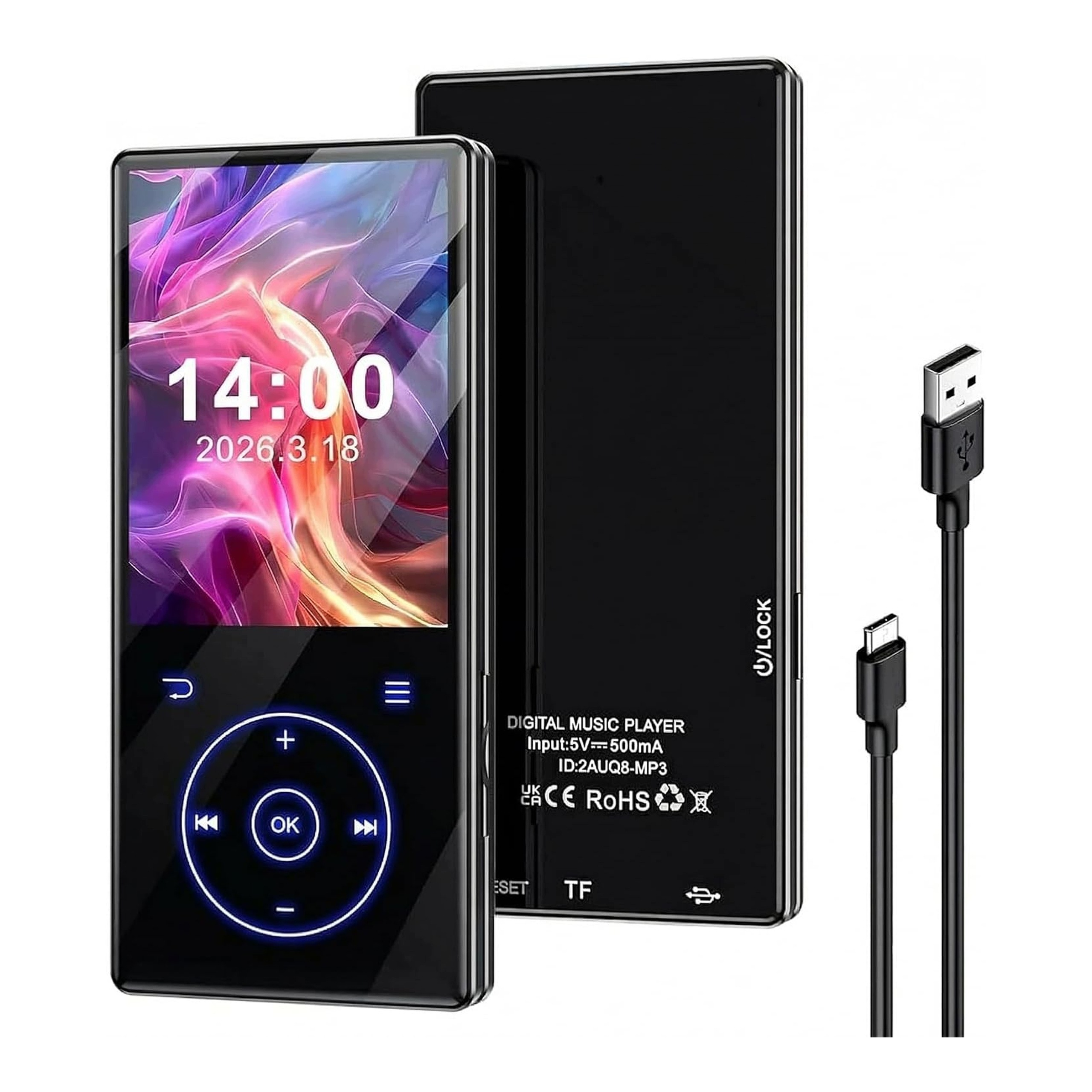 Přehrávač MP3 64 Gb Bluetooth 5.0 Hd reproduktor Rádio Fm Olycism Barva Černá
