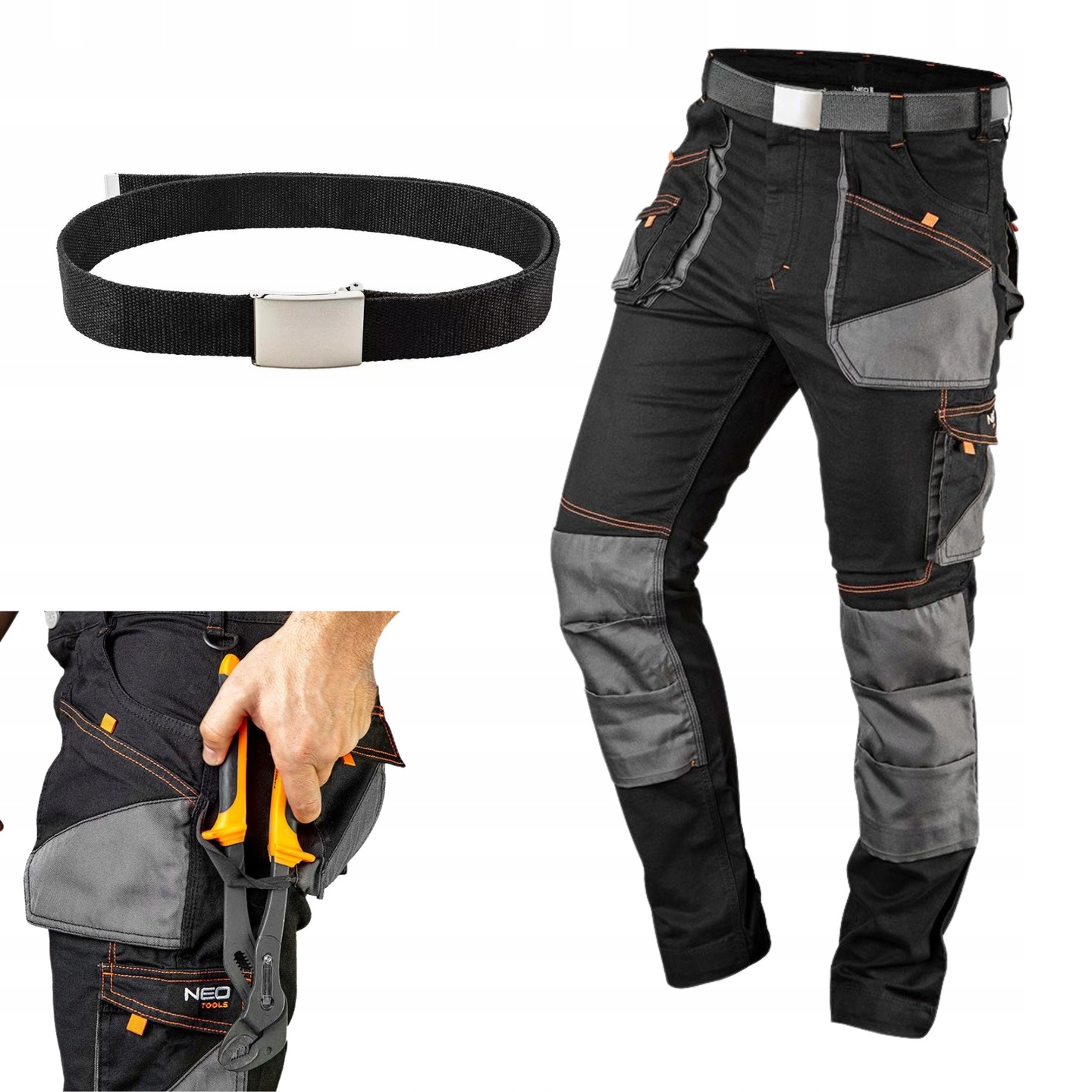 Spodnie robocze monterskie długie Hd Slim z paskiem rozmiar S Neo 81-238-S