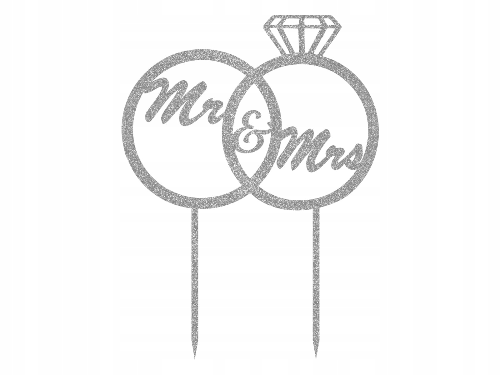 

Topper z pleksi brokat srebrny na tort Mr&Mrs