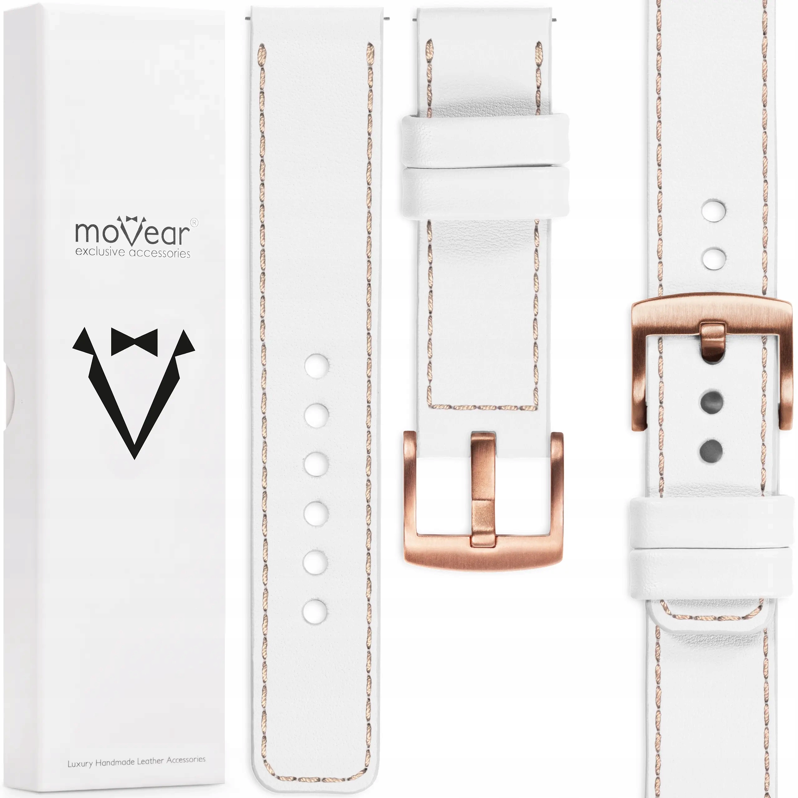 22mm Kožený opasek pro elegantní Polský hodinky Movear , bílý