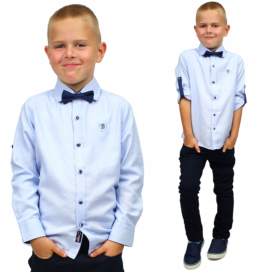 Elegancka KOSZULA Z MUCHĄ Rękaw BAWEŁNA Breeze 74