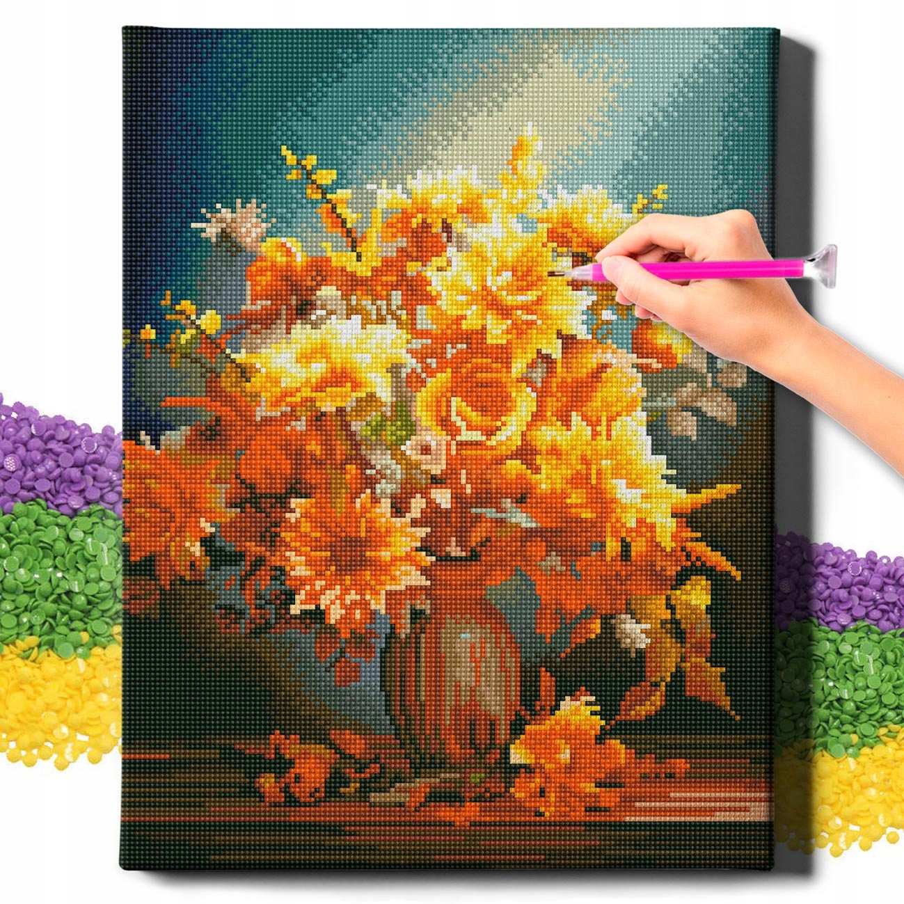 Diamond Painting 5D s Ramou Výšivka Diamantová Velké Květiny Mozaika 40x50 cm