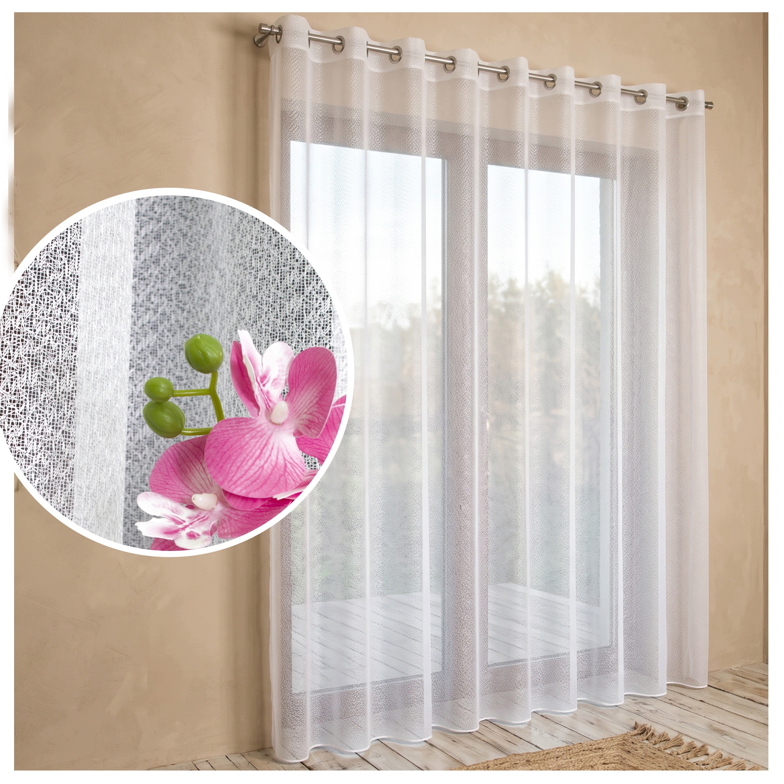 Hotová záclona žakárová záclona na průchodkách s olověnkou 250x230 Thalia, bílá