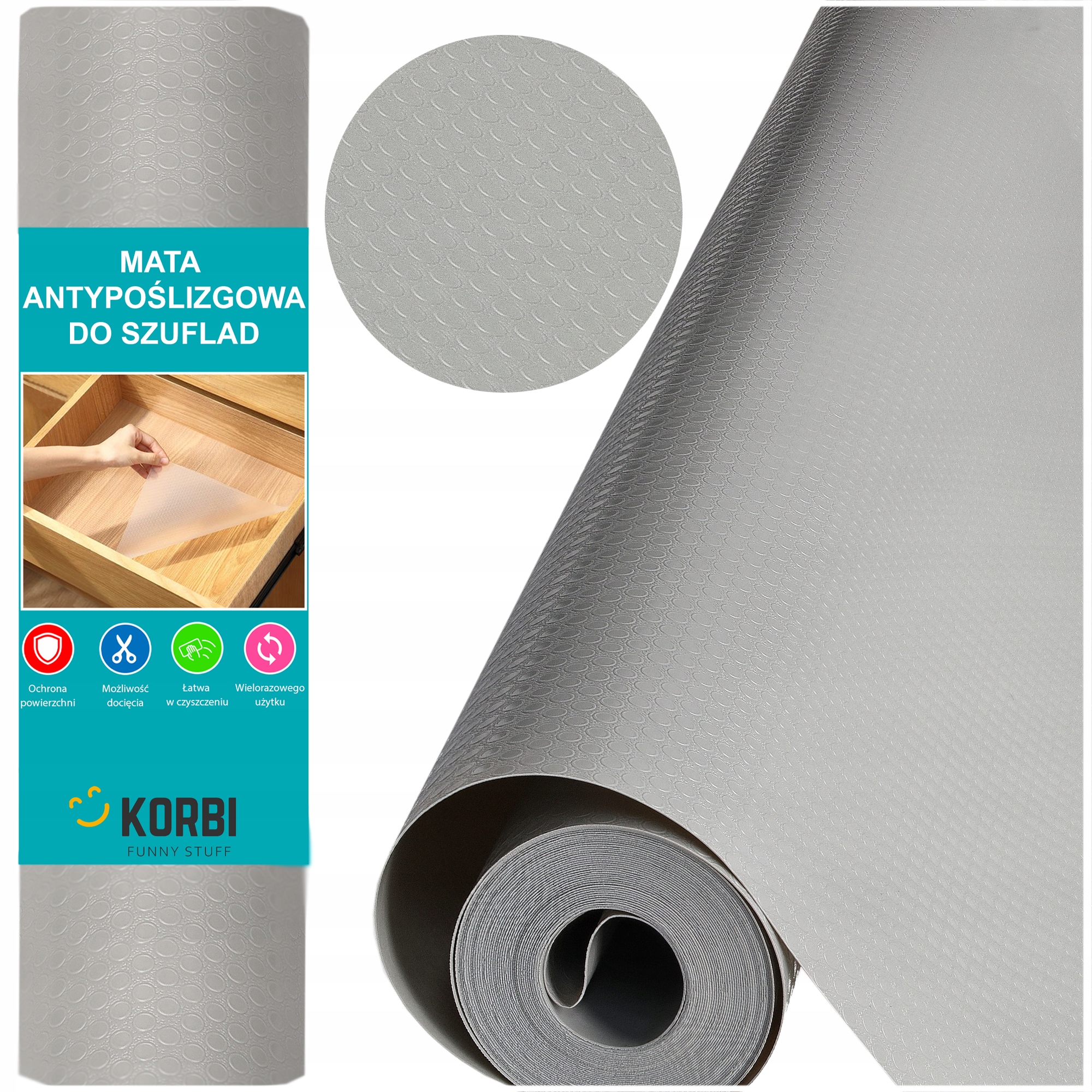 Противоскользящий защитный коврик для ящика шкафа, рулон 500X50, серый