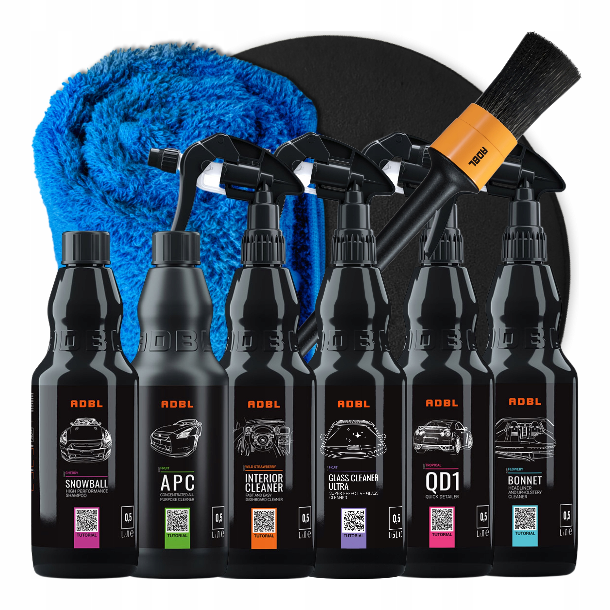 ADBL ZESTAW KOSMETYKÓW DO CZYSZCZENIA TWORZYW KOKPITU WNĘTRZA Z AKCESORIAMI