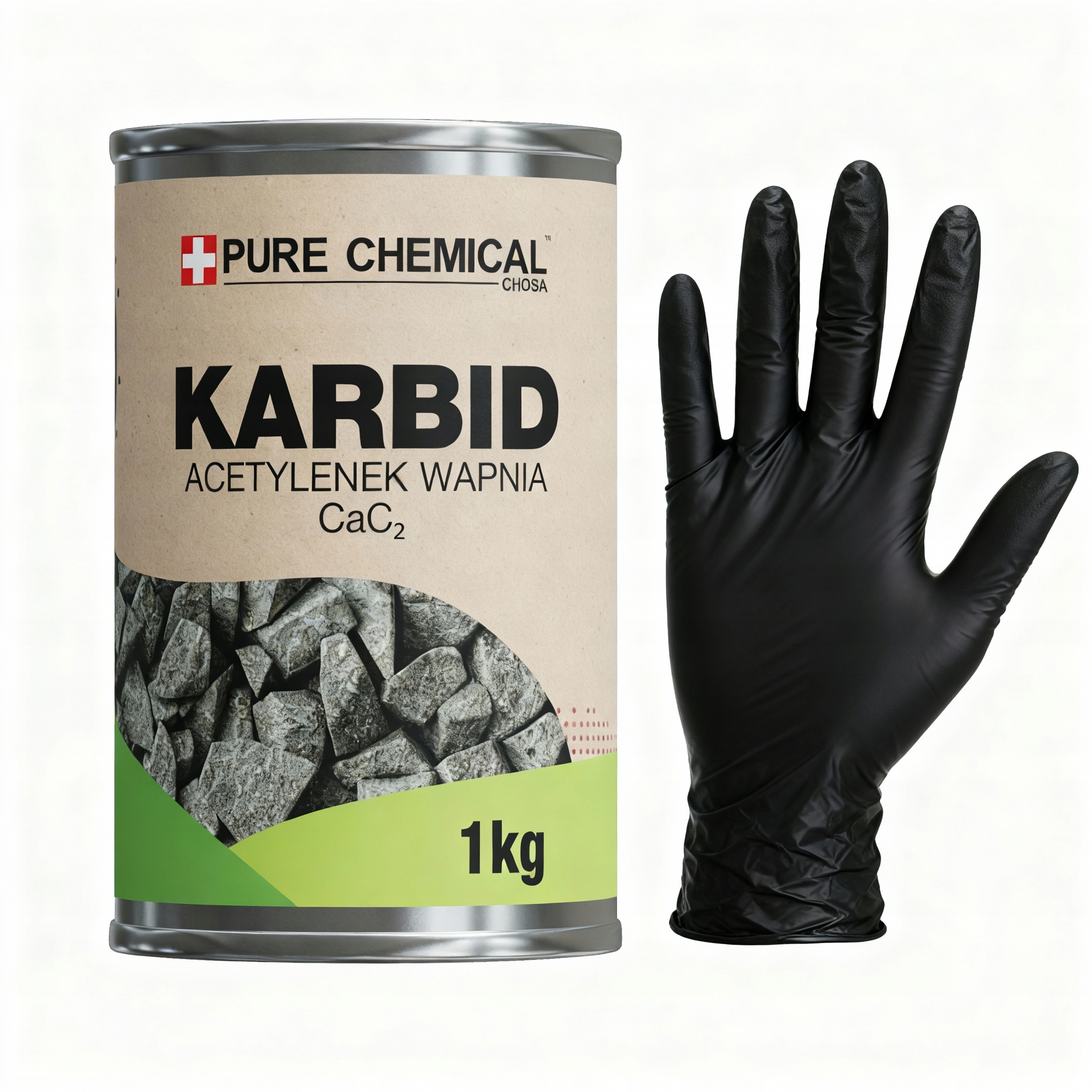 KARBID 1KG WĘGLIK WAPNIA CZYSTY BRYŁKI + RĘKAWICZKI