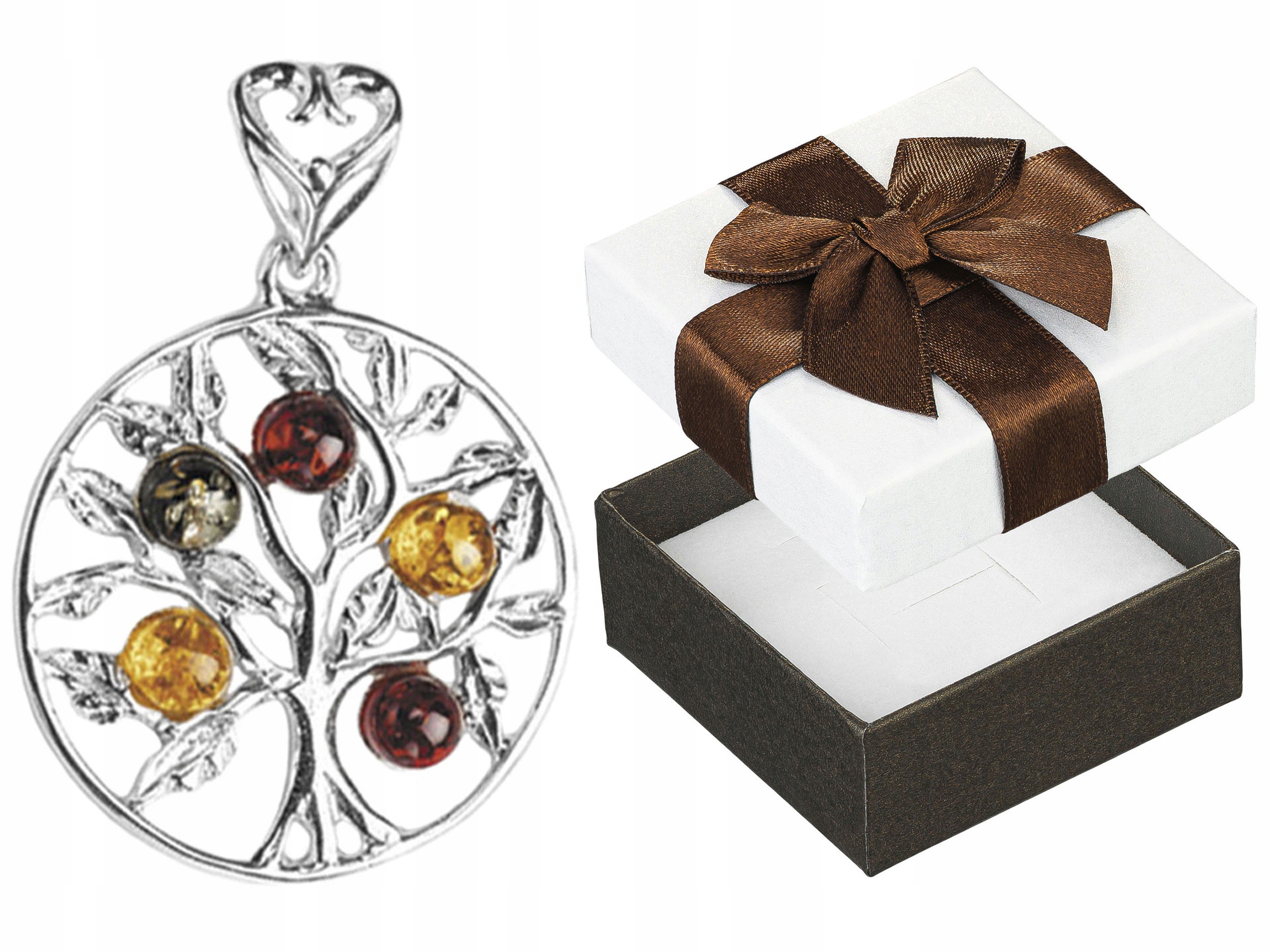 Stříbrný oxidovaný přívěsek Strom života s jantarem Stříbrný amulet
