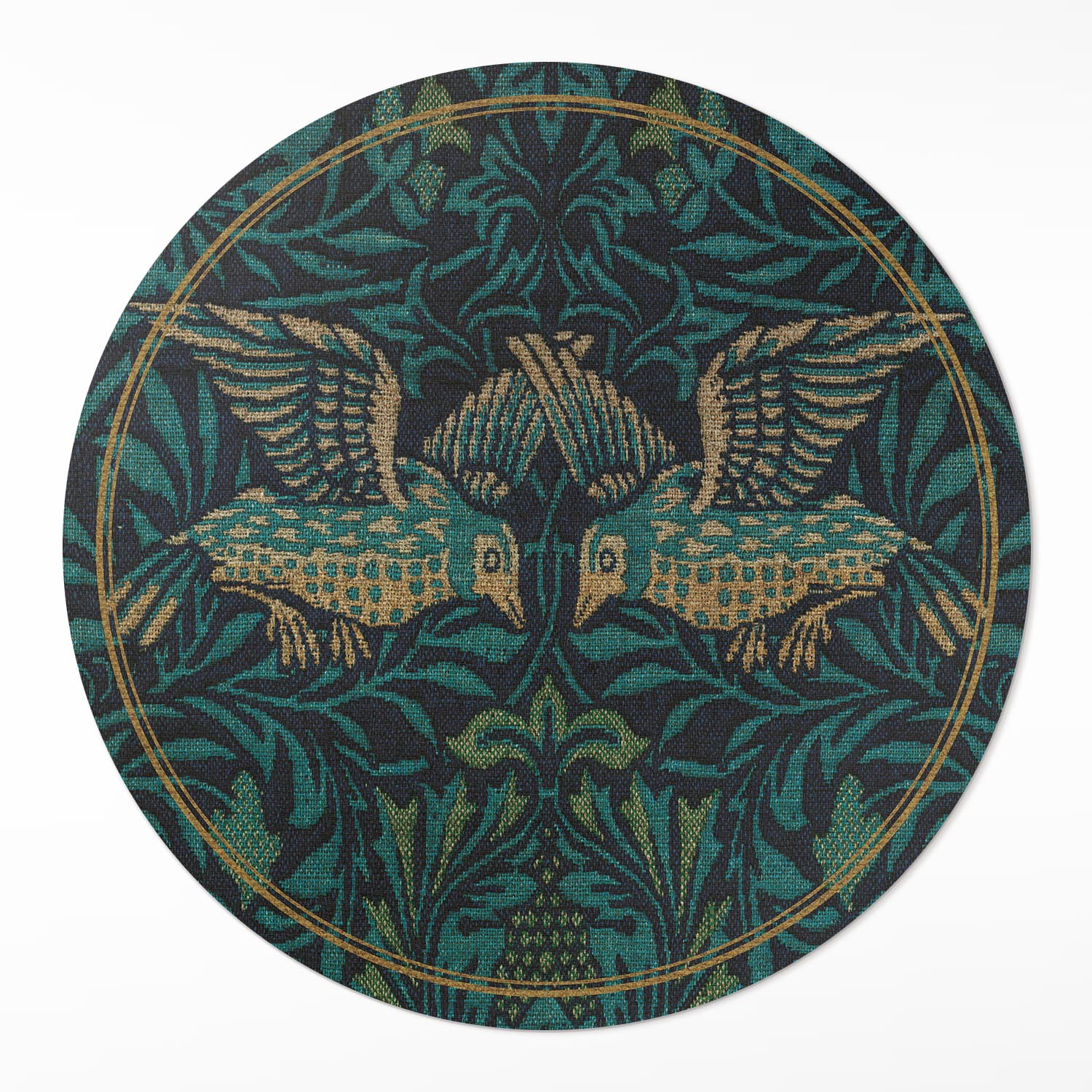 Vinylový okrúhly koberec s grafikou Vtáky od Williama Morrisa ⌀ 90 cm