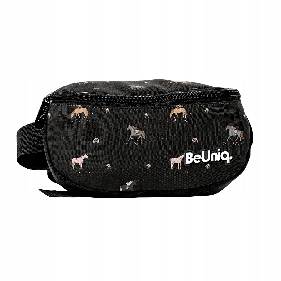 Saszetka nerka torba na pas biodrówka czarna w konie damska dla dziewczynki