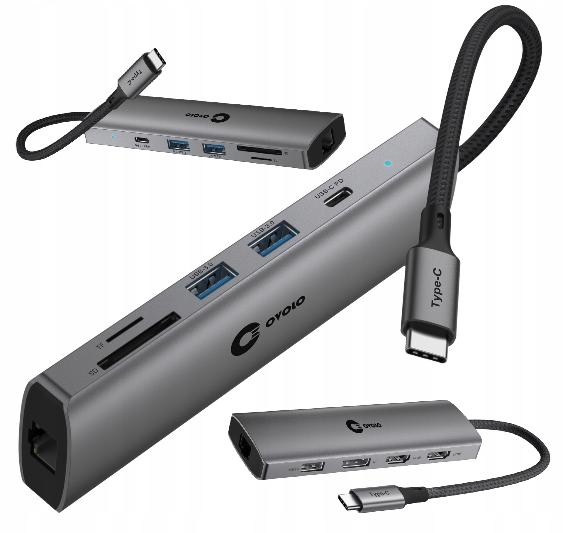 Hub pro notebook Hiro Usb-c 2xHDMI 4K DisplayPort Lan Ethernet Dual Monitor