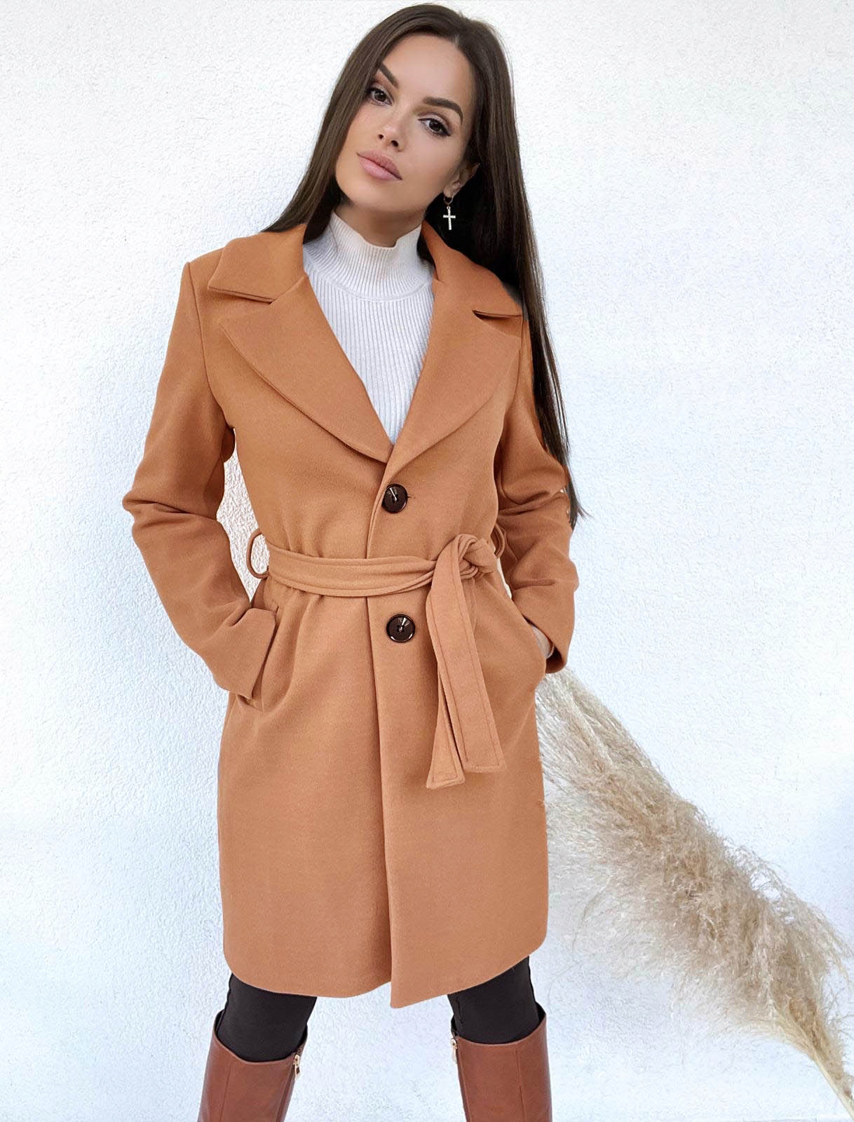 JESIENNO- ZIMOWY PŁASZCZ INGRID CAMEL L Marka inna