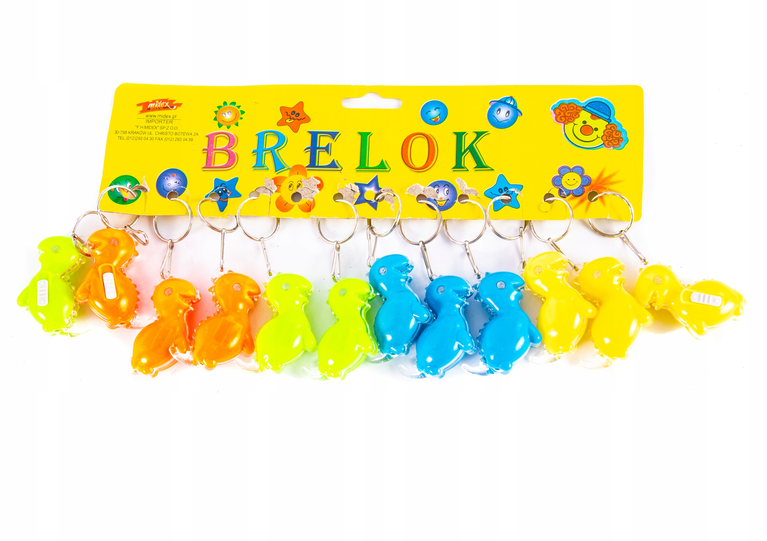 BRELOK DO KLUCZY ŚWIECĄCY DINOZAUR ZESTAW 12szt