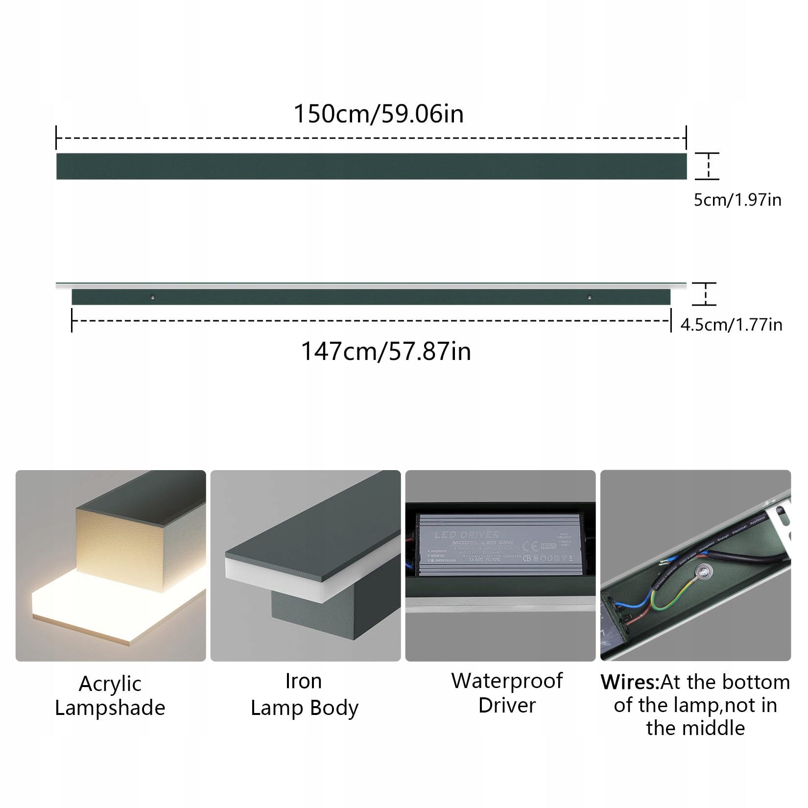 KLIGHTEN Lampa Ścienna LED Antracytowa IP65 45W 150cm Wewnętrzna Zewnętrzna — miniatura 4