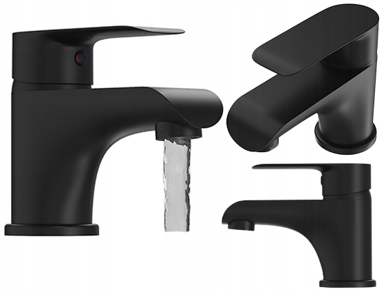 Umyvadlová baterie nízká, páková, stojící koupelnová, černá baterie Vito