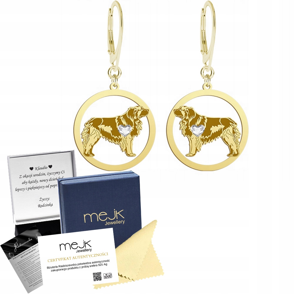 Náušnice Pozlacené se psem Leonberger 925 Dárek Šperky Gravírování Bonus
