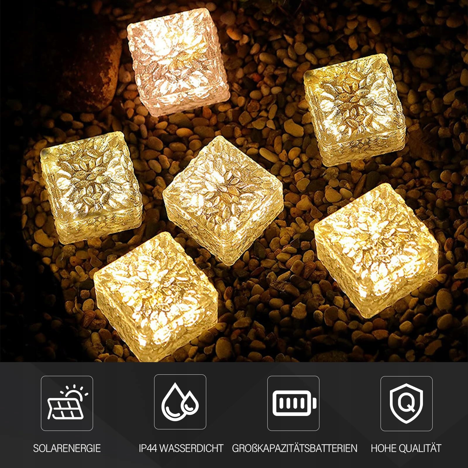 MEDOYOH Zestaw 4 Lampy Solarne LED Szklane Kostki Ogrodowe Wodoodporne — miniatura 5