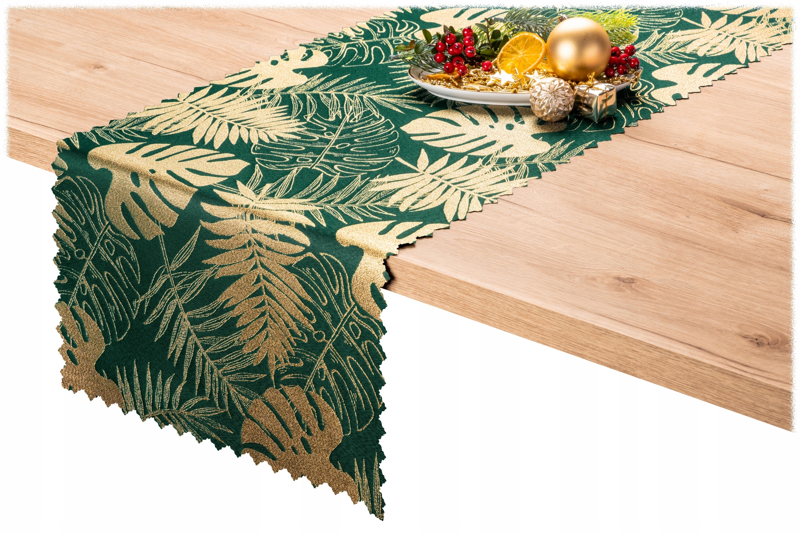 

bieżnik 40x120 Dwustronny Złoty zielony Monstera