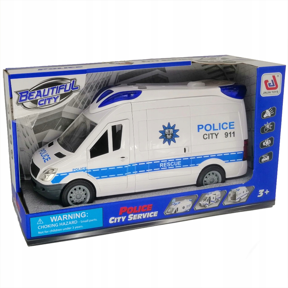 AUTO POLICYJNE POLICJA VAN NAPĘD ŚWIATŁO DŹWIĘK Materiał plastik