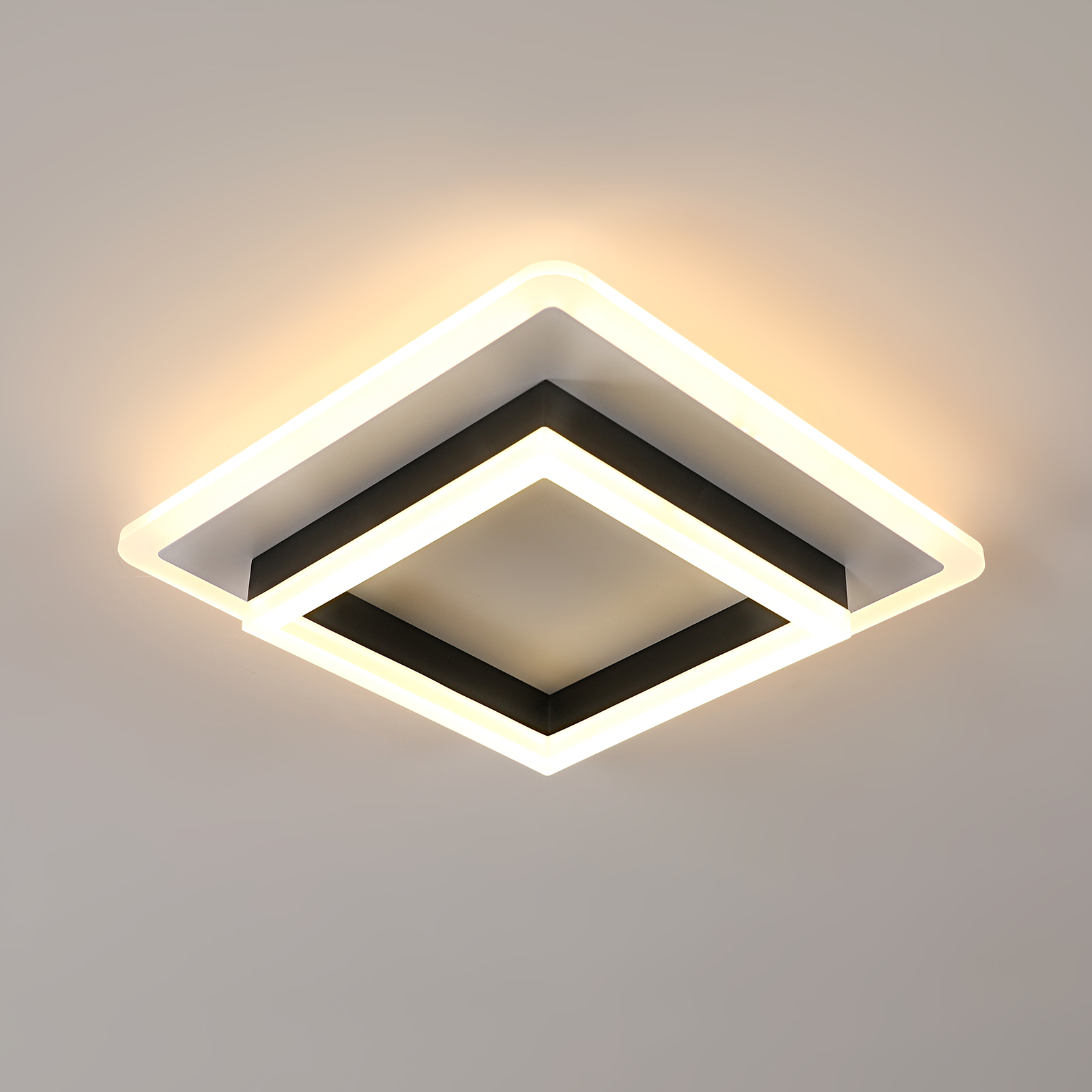 Stropná lampa plafón Led biela+čierna štvorcová moderná 3000K 30W 30cm