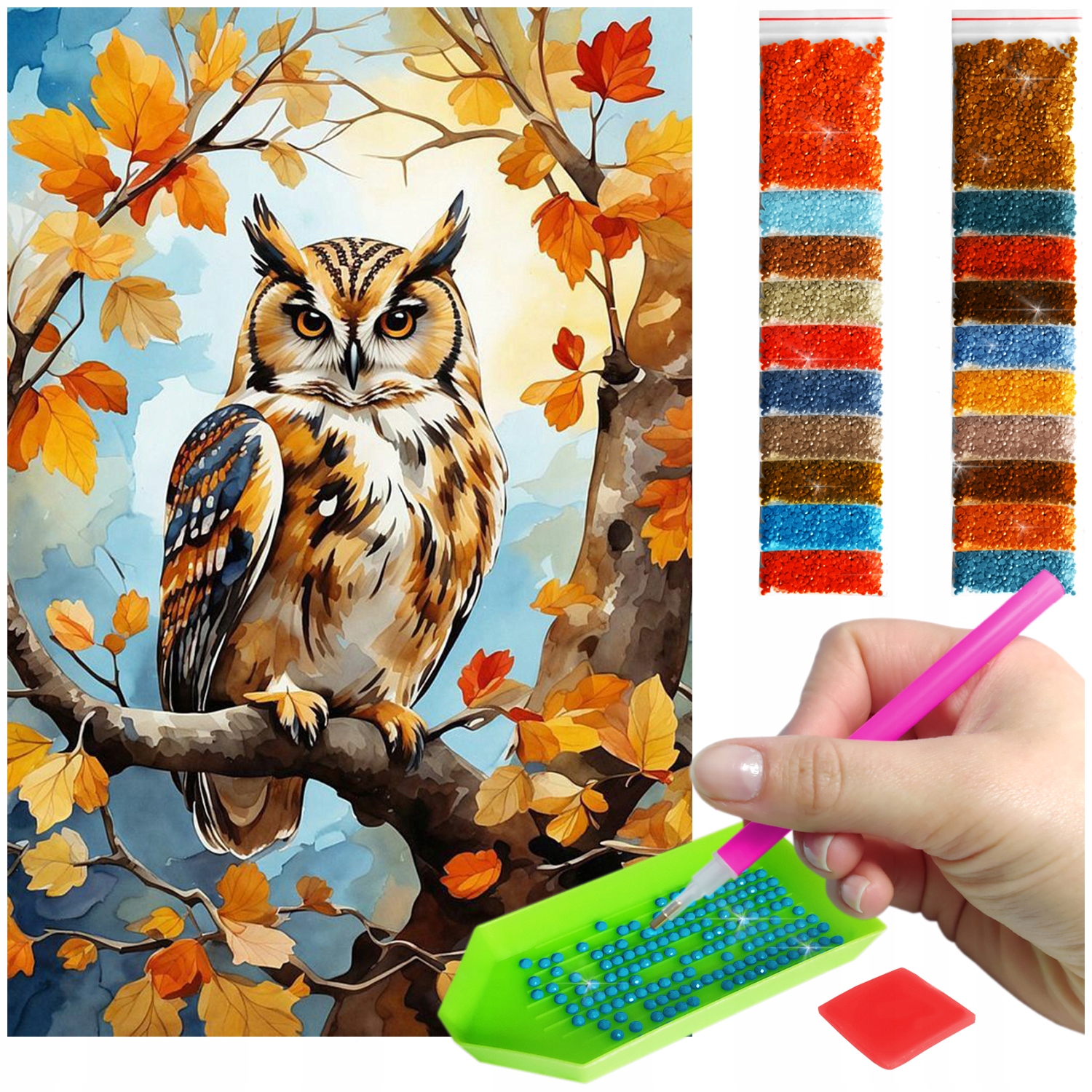 Výšivka Diamond Painting mozaika sova sada příslušenství