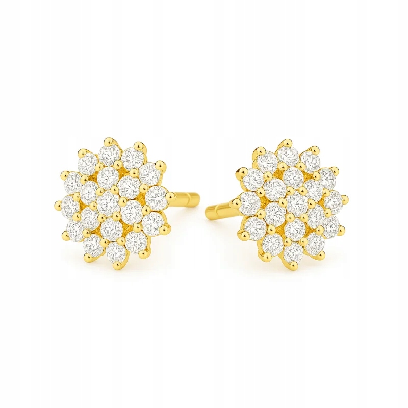 Dámské náušnice ze zlata 585, jemné květy s kubickou zirkonií, dárek 1,13 g