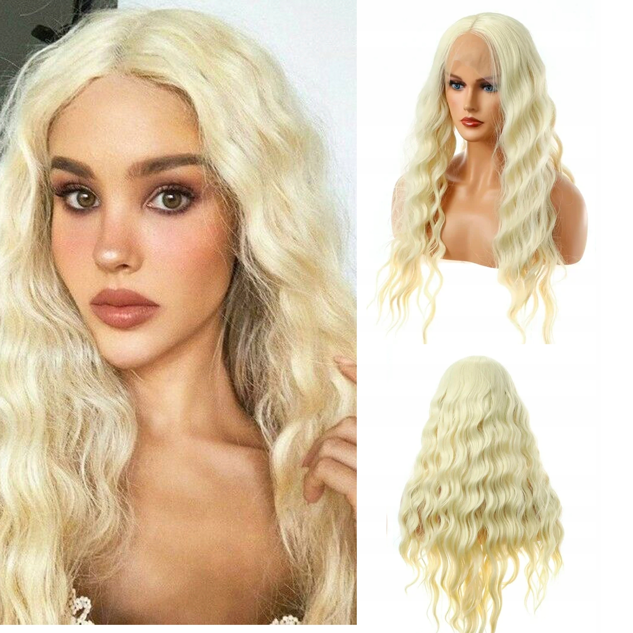 Paruka Lace Front syntetické vlasy Vlnité Velmi Světlá Blond