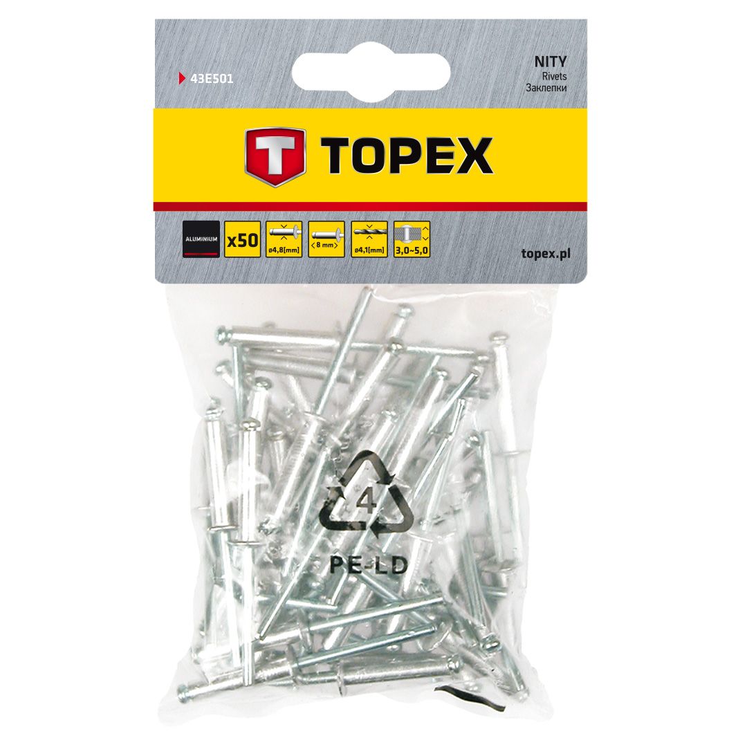 Topex Nity aluminiowe 4.8 x 8.0 mm 50 szt.