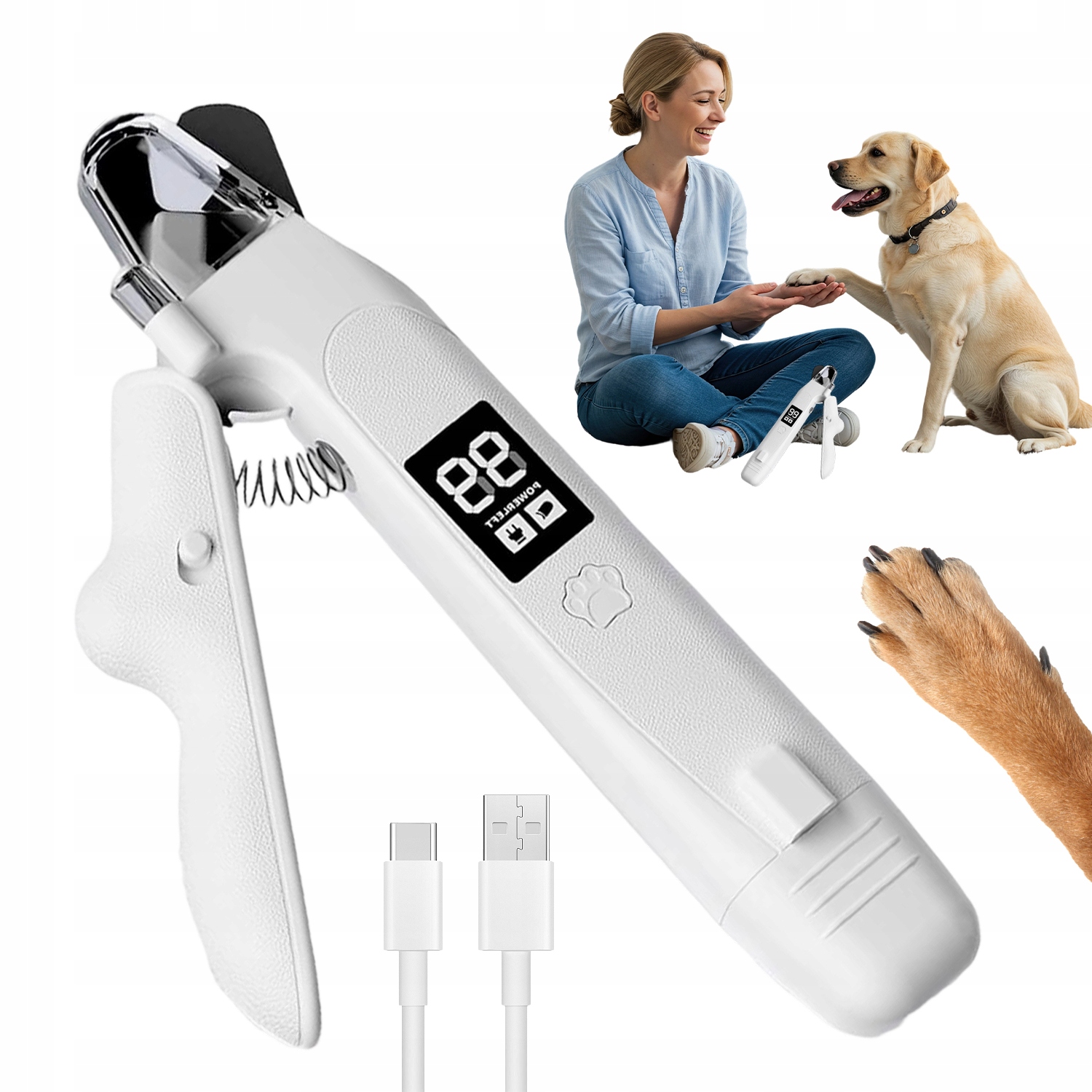 Levně 2V1 Elektrický Kleštičky Na Drápky Pro Zvířata S Pilníkem A Ledem, Bílá Barva, 200 Mah