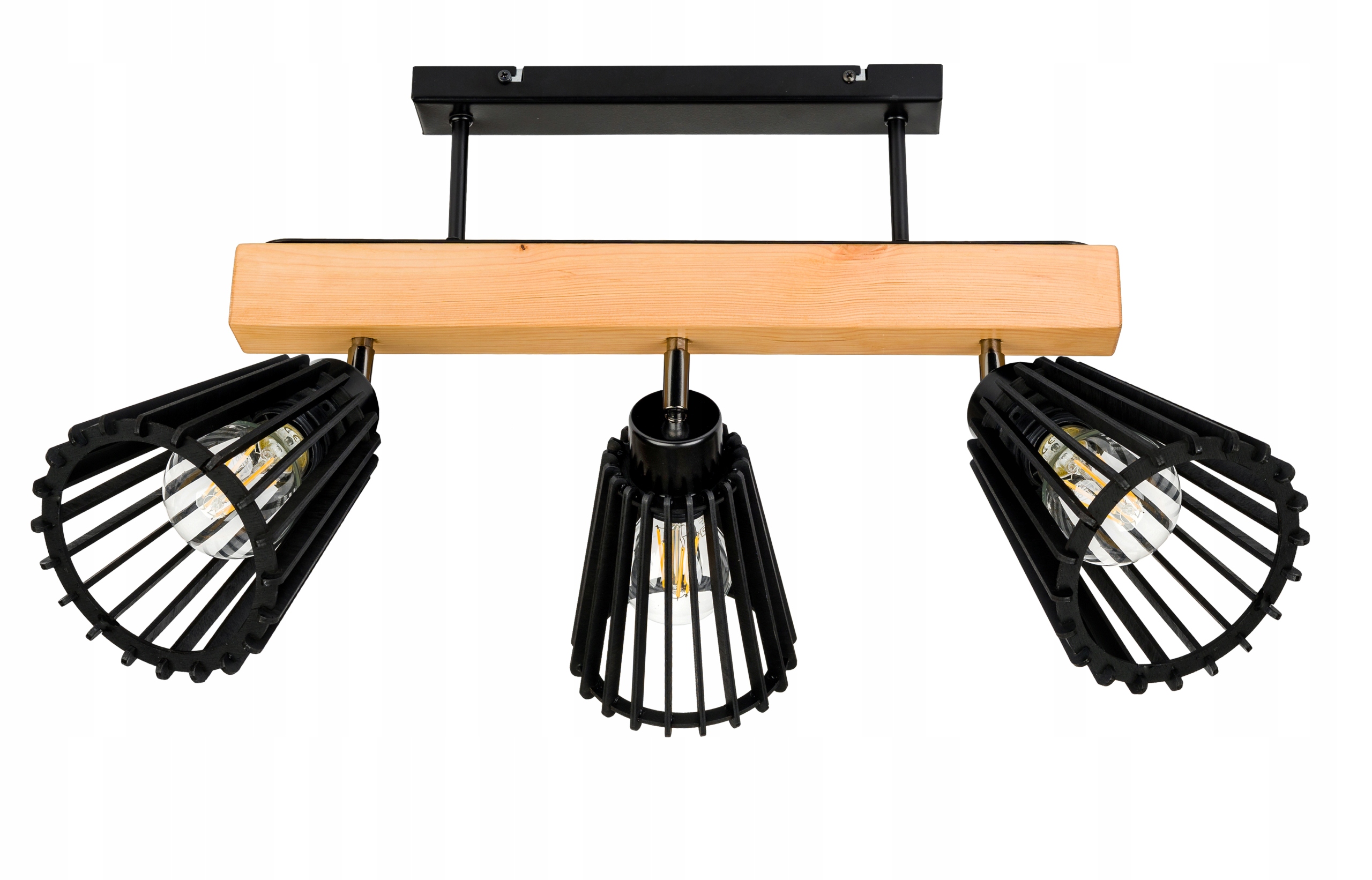 Dřevěná stropní lampa Lustr Stropní Svítidlo Loft Černá na 3x Klosz E27