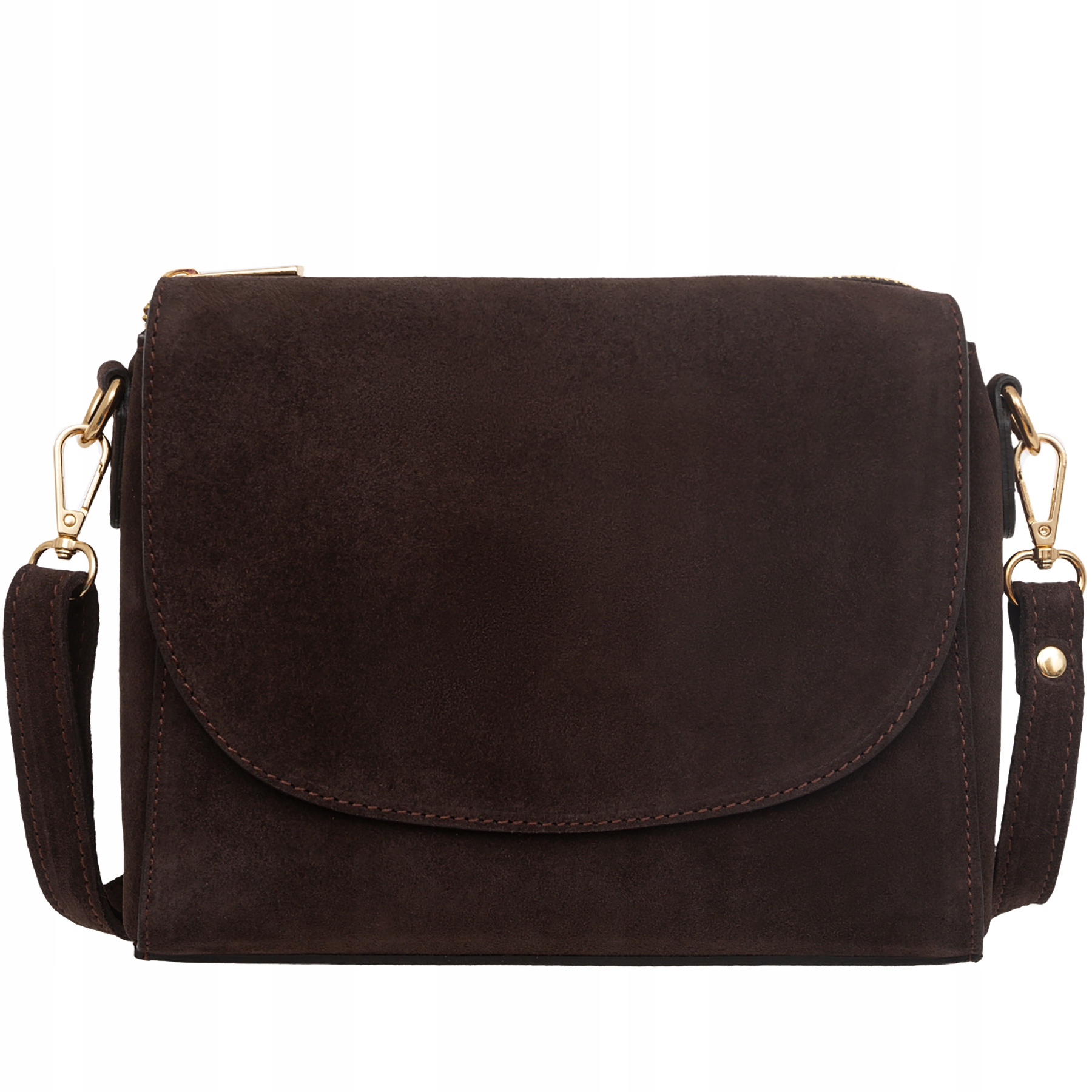 Vera Pelle torebka zamszowa listonoszka 3 komorowa z paskiem C.brązowa