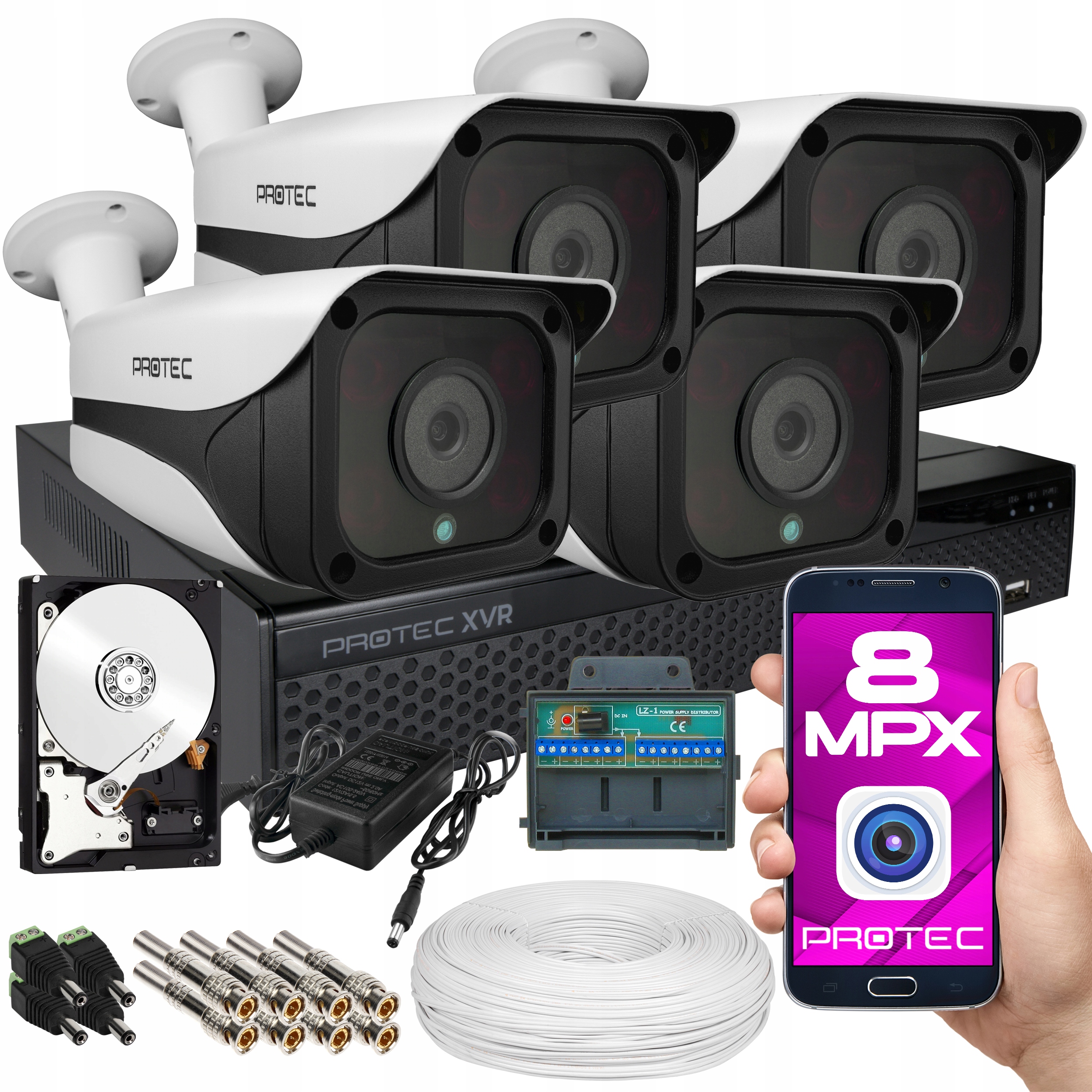 MONITORING ZEWNĘTRZNY 4 KAMERY 4K 8MP HDD MOCNE WIDZENIE NOCNE IR50m