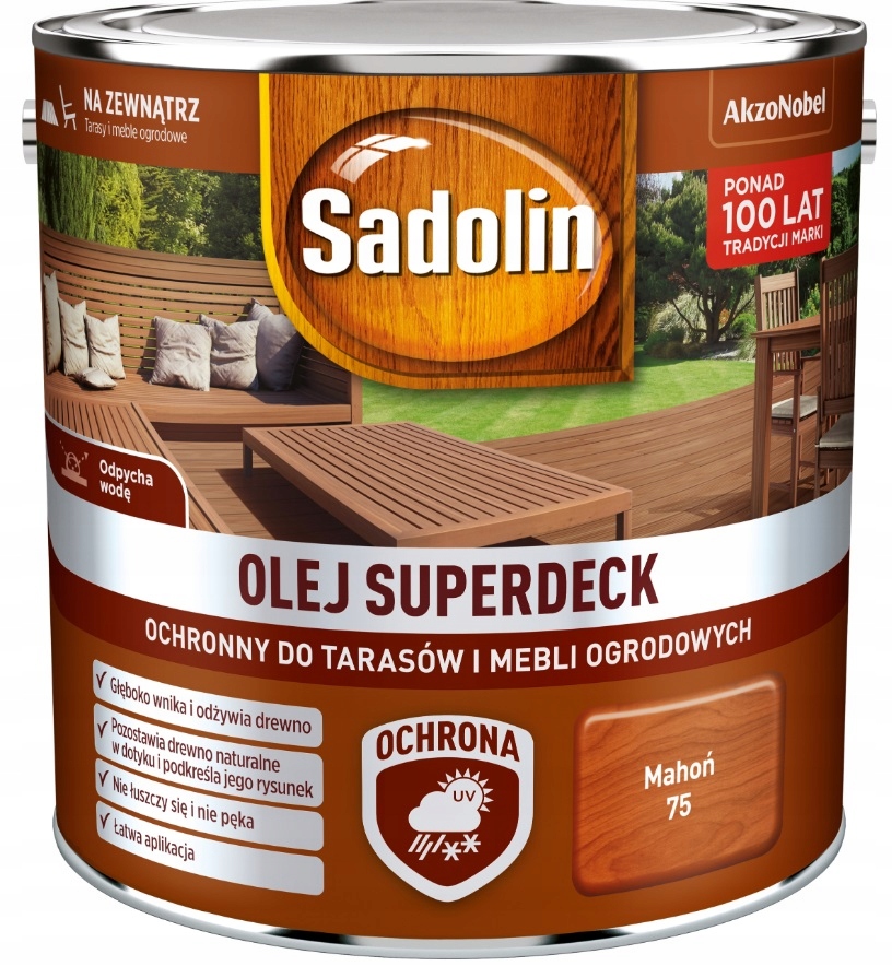 Olej do drewna tarasów płotów elewacji Sadolin Superdeck Mahoń 2,5L