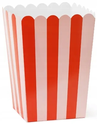 Pudełka na Popcorn Przekąski Słodycze Białe Różowe Paski Urodziny 6szt.
