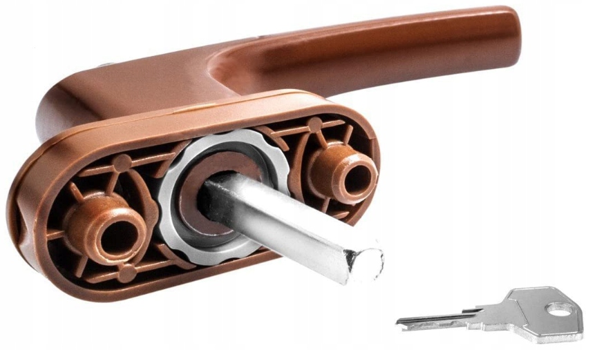 KLAMKA OKIENNA DO OKIEN DRZWI BALKONOWYCH Z ZAMKIEM 2 KLUCZE KLAMECZKA BRĄZ Marka inna