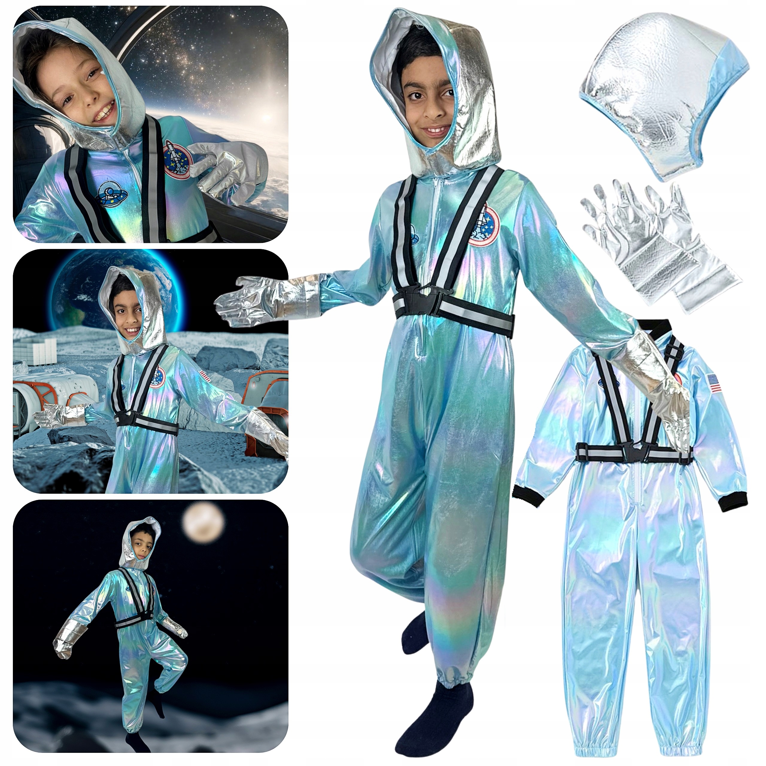 STRÓJ ASTRONAUTY Przebranie KOSMONAUTA Kombinezon NA KARNAWAŁ 110 116 122