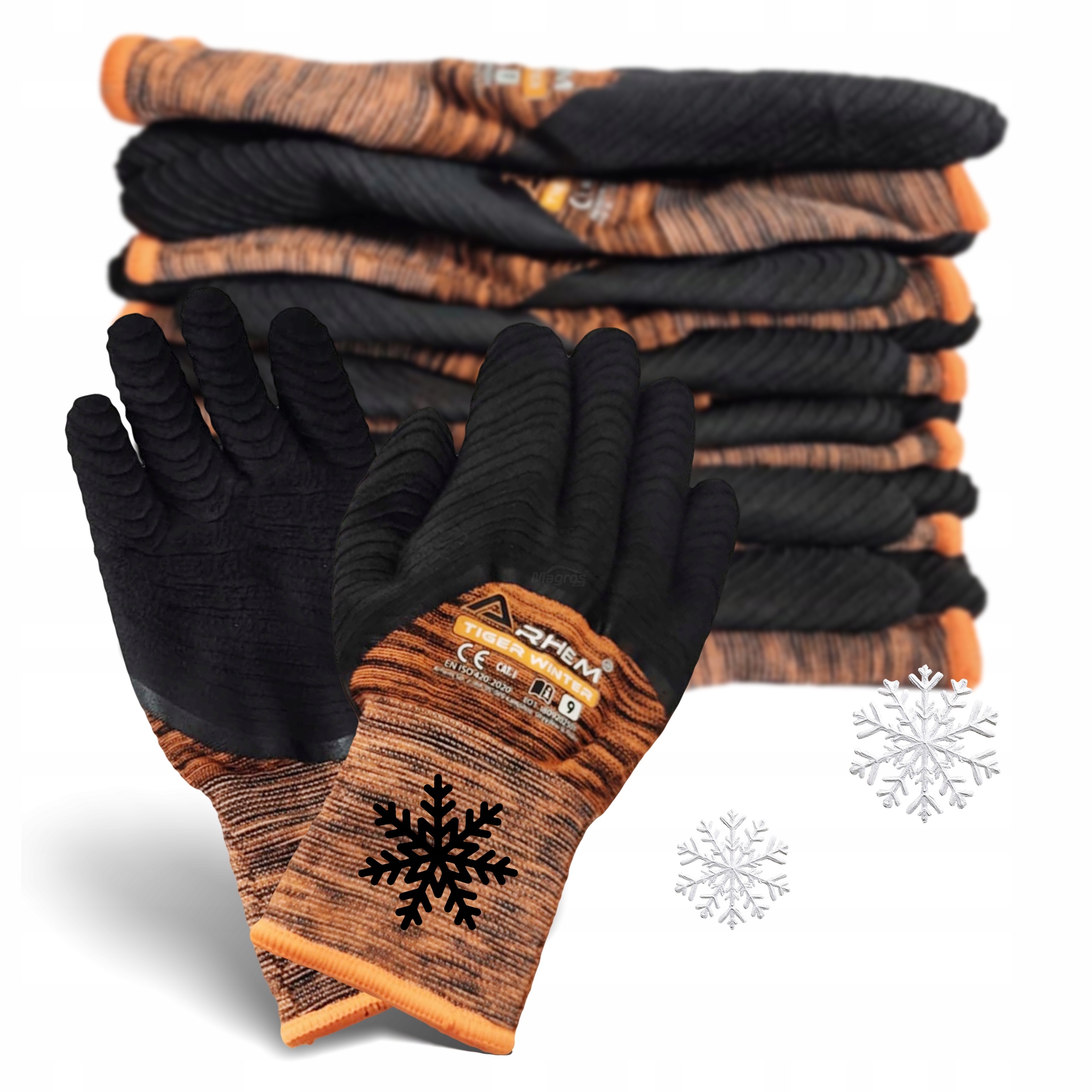 6 Par Rękawice Robocze Ochronne Ocieplane Zimowe Grube Arhem Tiger Winter 8