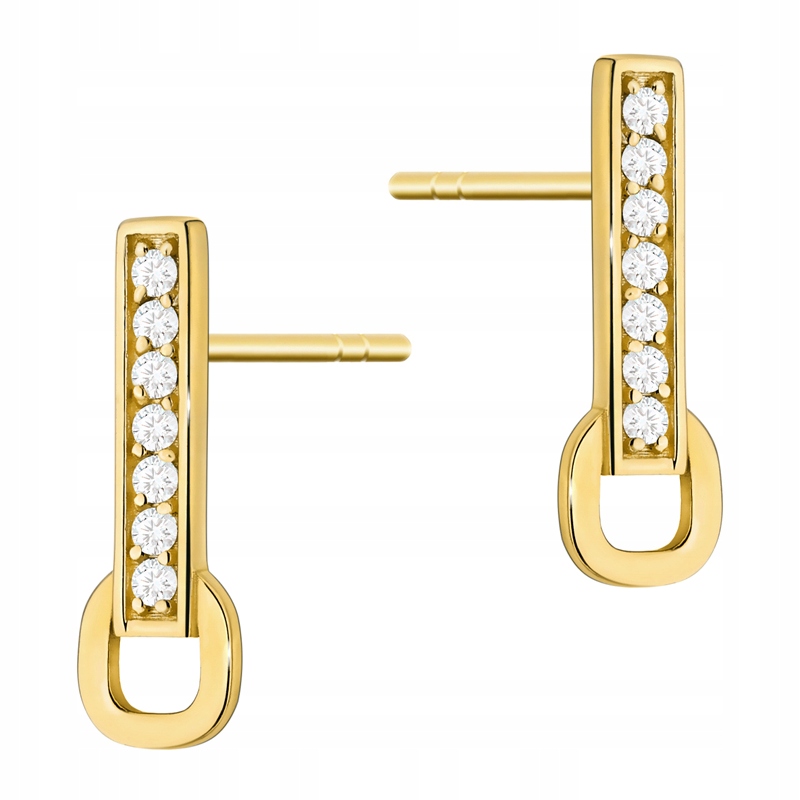 Zlaté dámské Náušnice 585 s proužky a paprsky, bílé Zirkony 14k