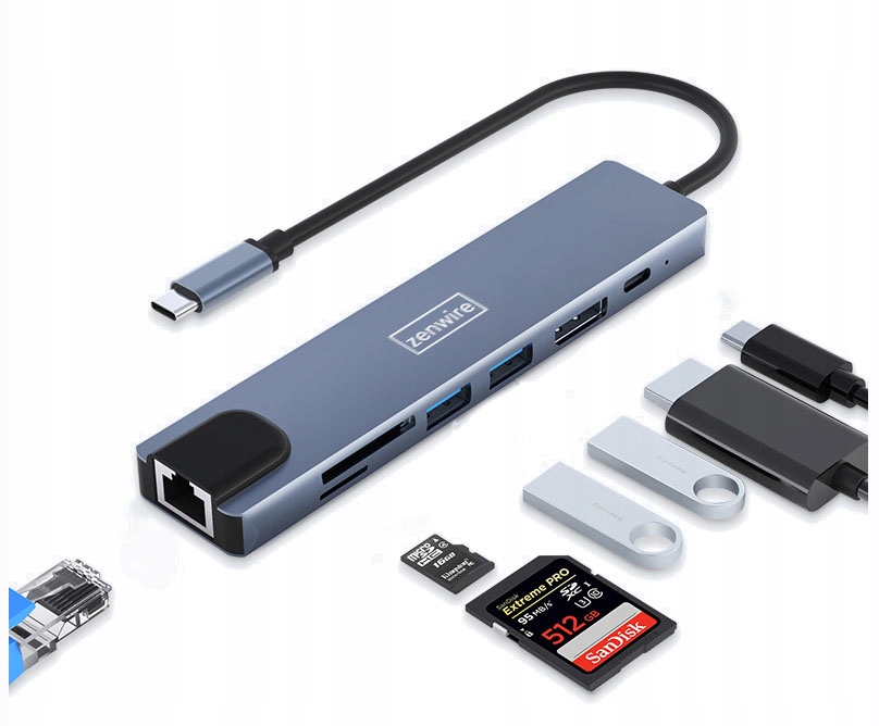 

Adapter Hub 8w1 Usb-c DisplayPort 8K 4K 144Hz RJ45