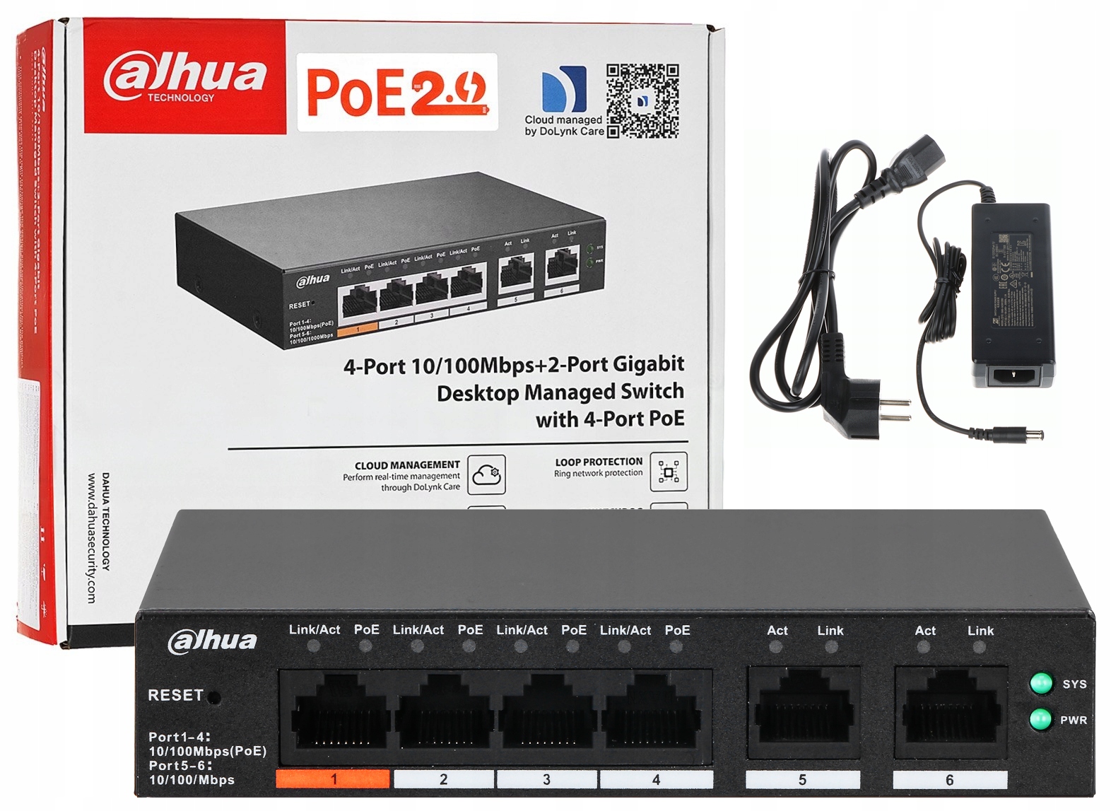 Poe Switch CS4006-4ET2ET-60 4PORTOVÝ Dahua Mrak Management