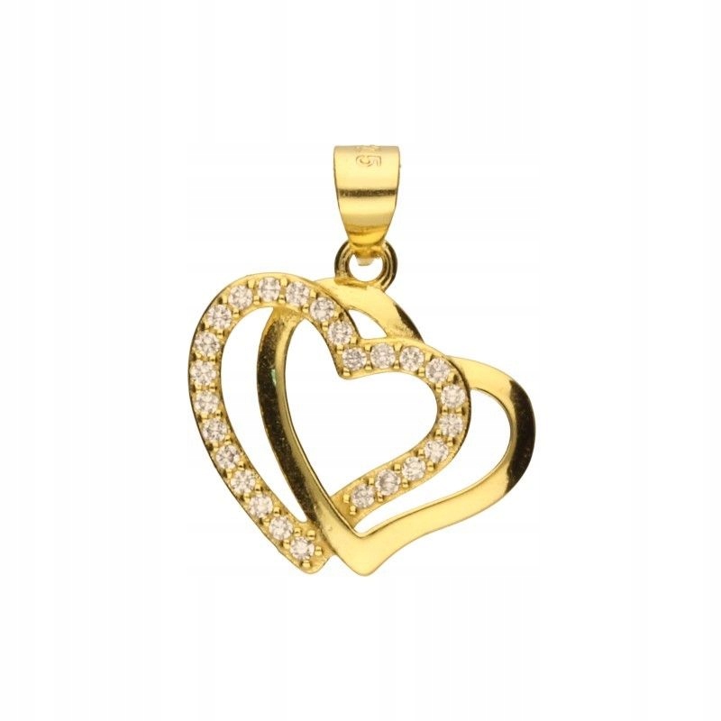 Přívěsek Srdce Dvojité Stříbro 925 Pozlacený Zirkony 14x18 mm jako dárek