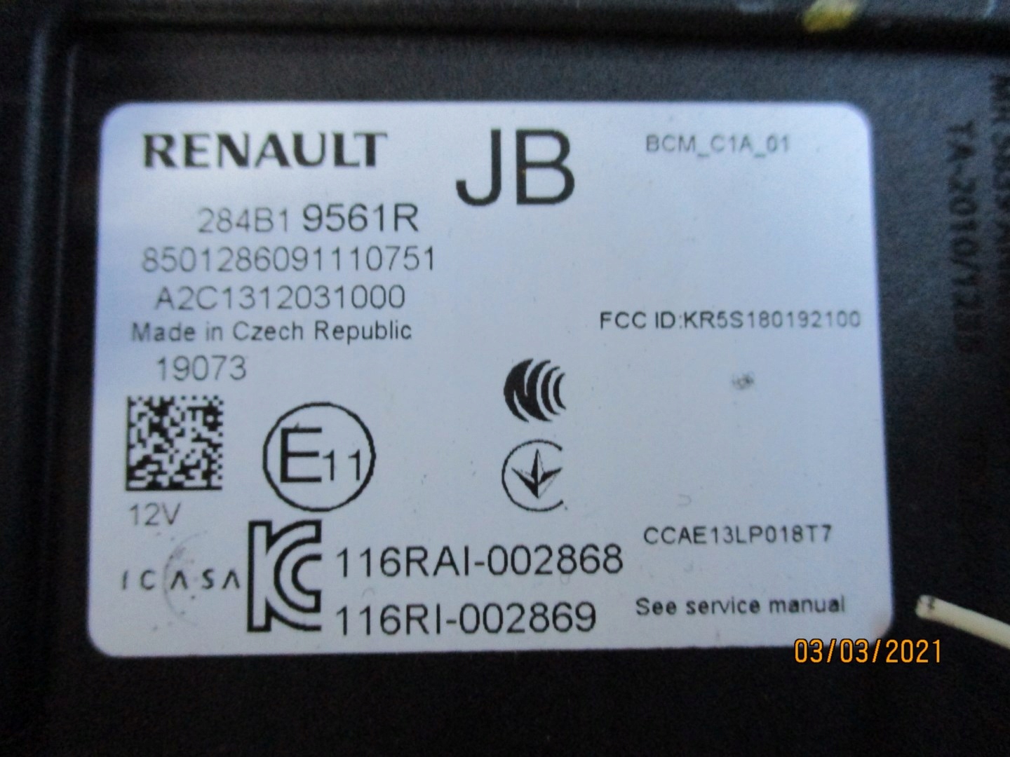 module control unit BSI BCM RENAULT CLIO V 284B19561R