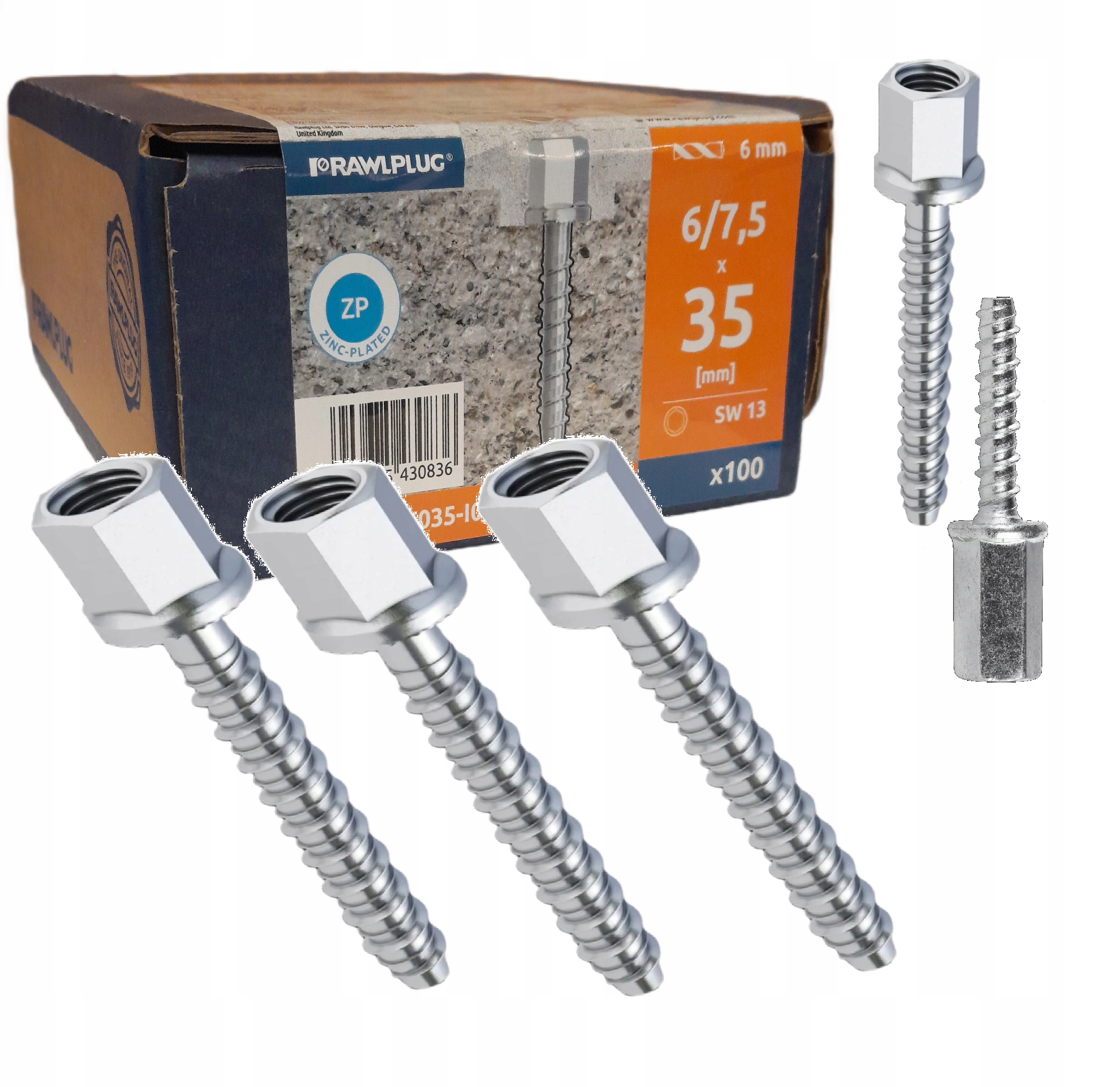 Rawlplug Wkrety śruby do betonu 6x35 mm w ocynku z łbem na gwint M6 R-lx