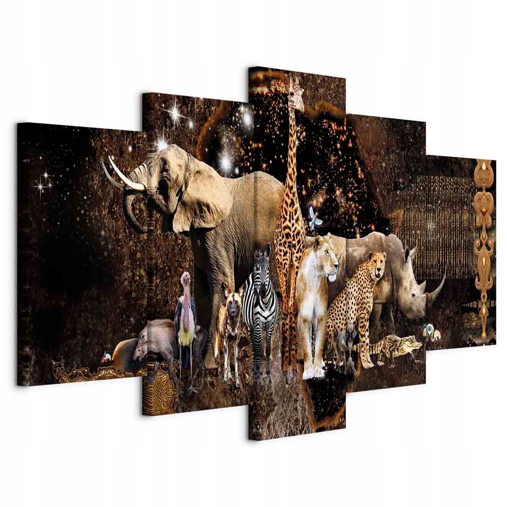 Obraz Triptych Do Ložnice Afrika Zvířata Mapa Abstrakce Velký 200x100