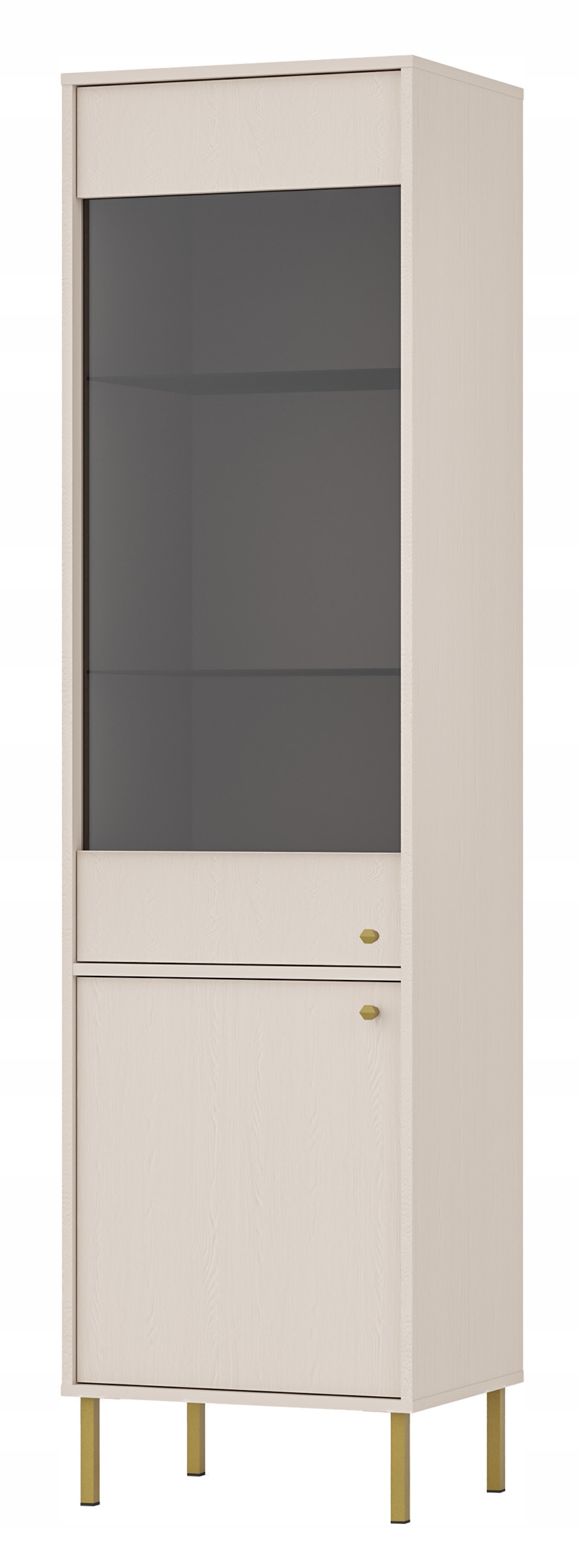 Vysoká dvoudveřová vitrína Oktio se dvěma policemi 52 cm, béžová, písková