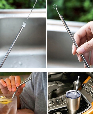 RURKI DO DRINKÓW NAPOJÓW SŁOMKI METALOWE 2 SZT + CZYŚCIK Liczba sztuk w zestawie 2 szt.