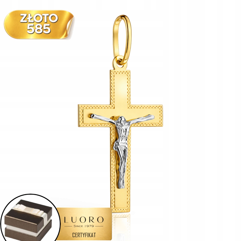 Zlatý Křížek 585 14K Diamantový S Ježíšem Žluté Zlato 38 MM Velký