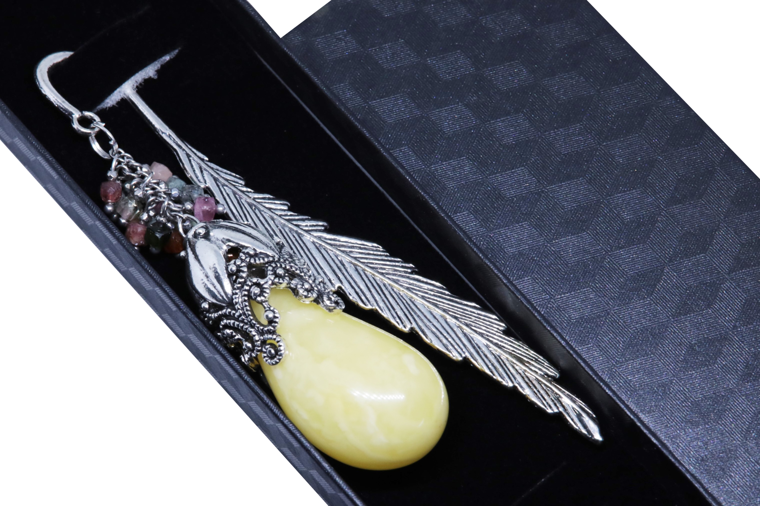 Záložka Do Knihy turmalín Jantar unikát polský výrobek krabička Raritas