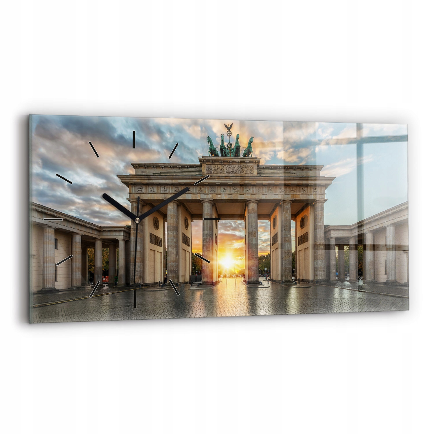 Tichý nástěnný hodinový stroj ze skla 60 cm x 30 cm Braniborská brána v Berlíně